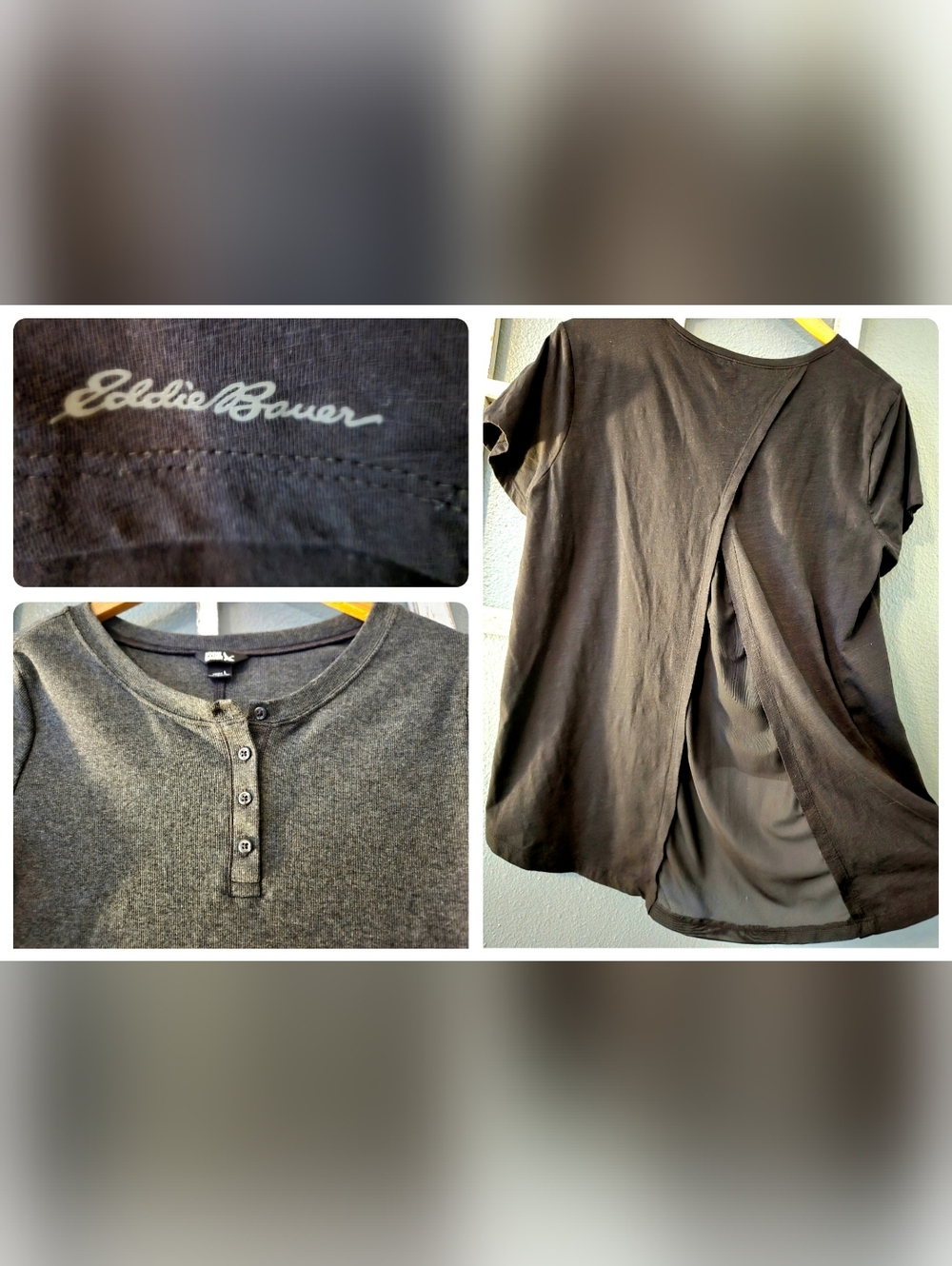 Eddie Bauer Bundle | Women’s L | Black Tulip Back Tee & Grey Ribbed Henley